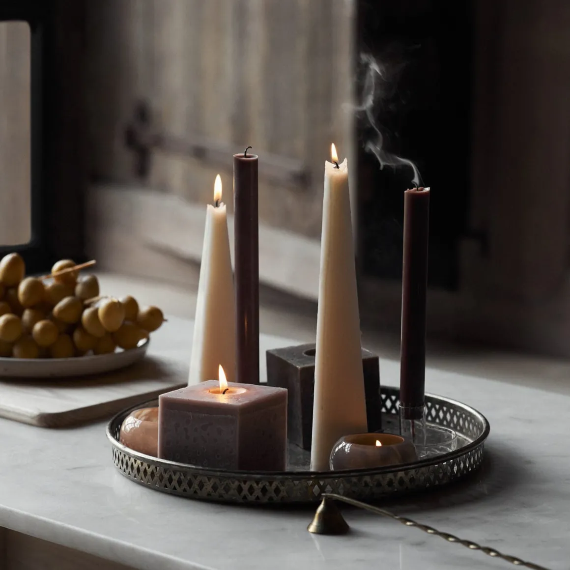 Blockljus Stearin Kub 8x8cm Beige