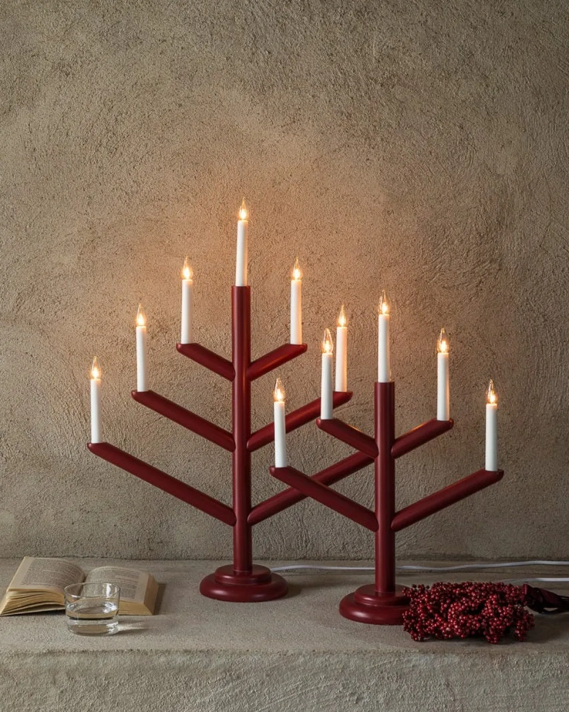 Elljusstake Träd 5 Ljus Mörkröd