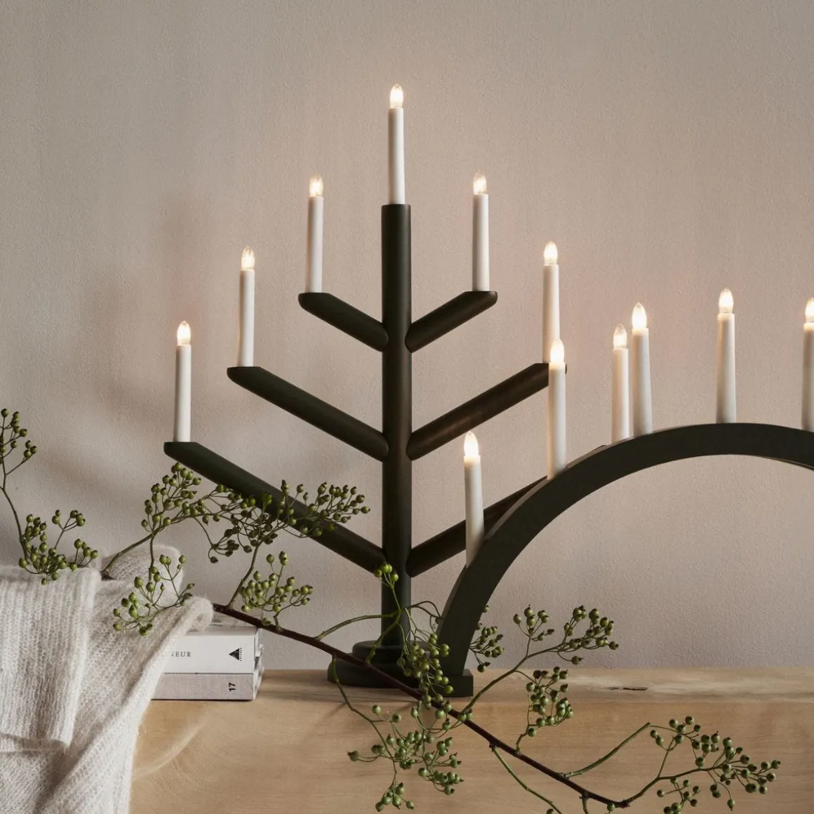 Elljusstake Träd 7 Ljus Mörkgrön