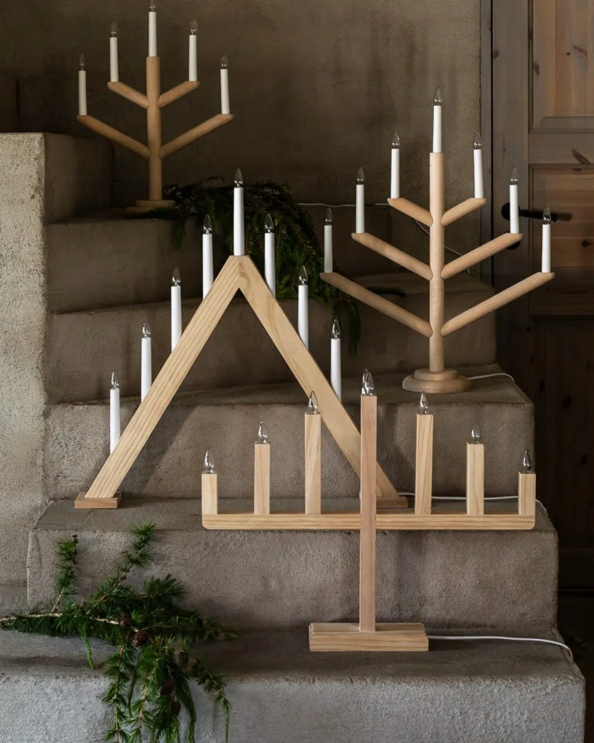 Elljusstake Träd 7 Ljus Trä