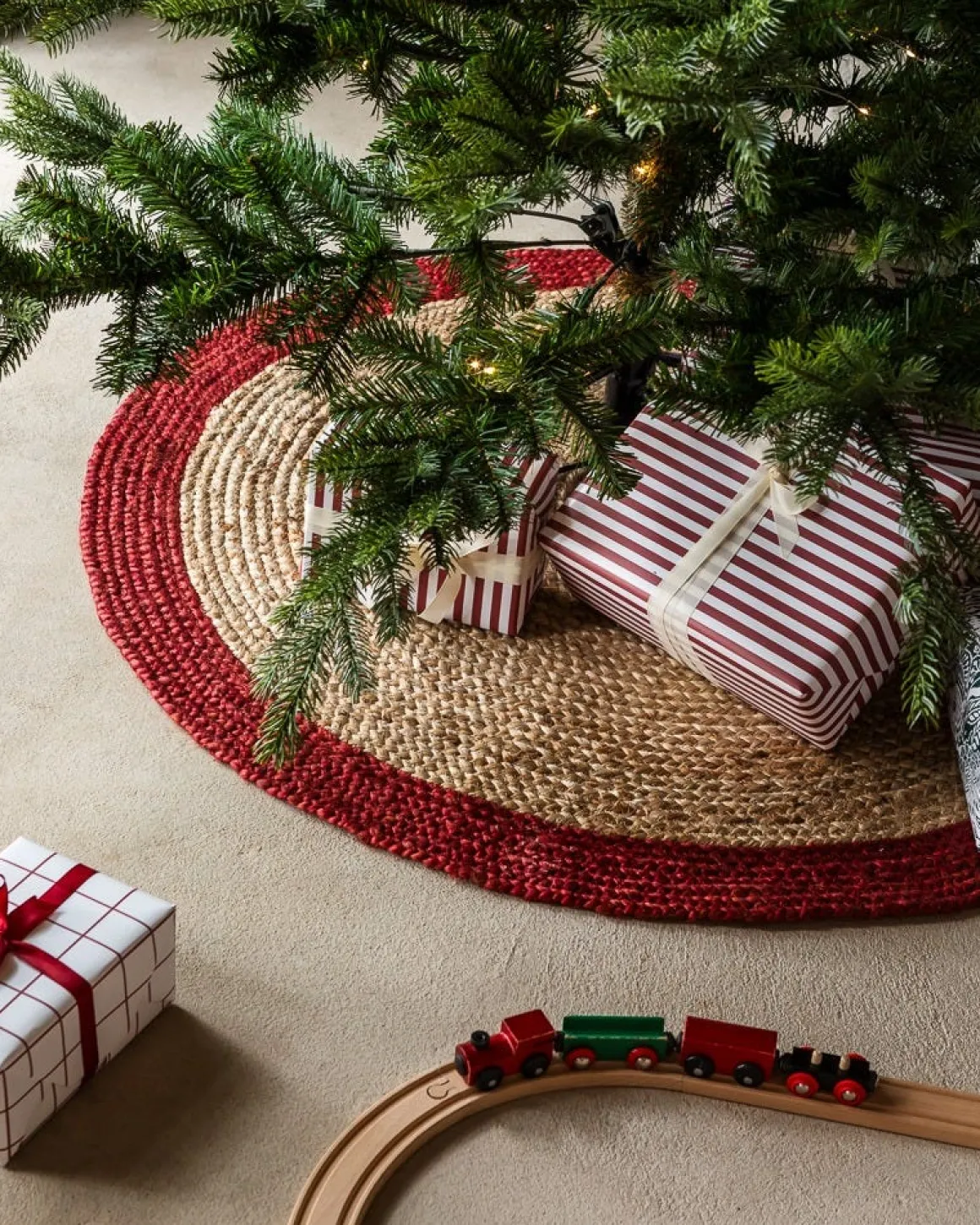Julgransmatta Jute 100x100cm Röd