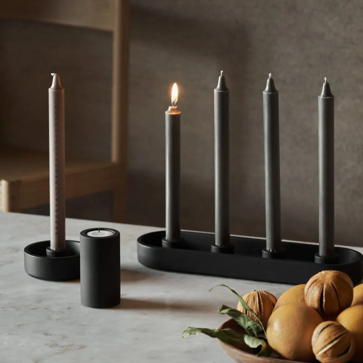 Ljusstake Betong Svart