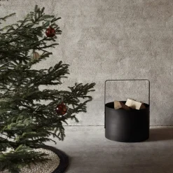 Vedställ Rund Metall Svart